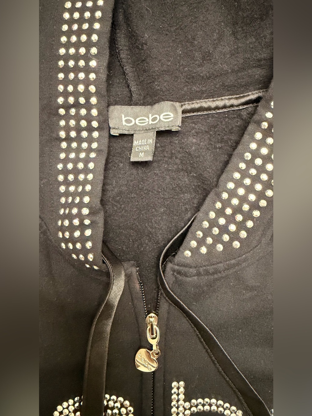 bebe Black Rhinestone Logo Hoodie Y2K - Picture 3 of 5